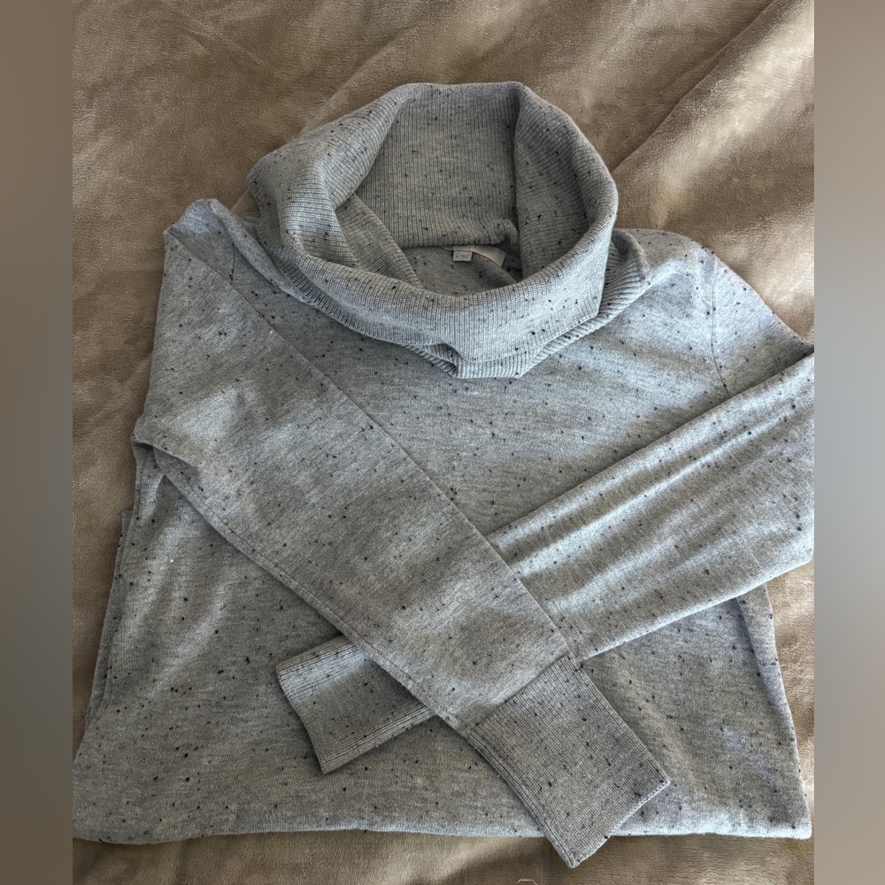 Loft women's cowl neck pullover sweater. Grey and black speckled. Womens medium.